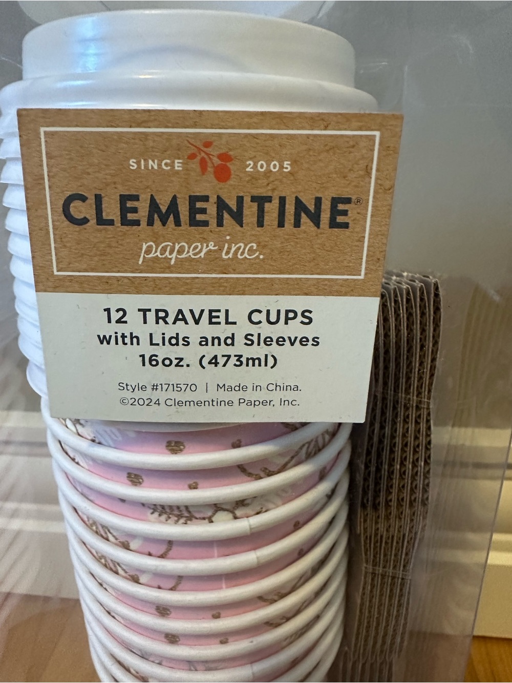 Pink Gold Travel Cups with Lids & Sleeves - 12 Pack